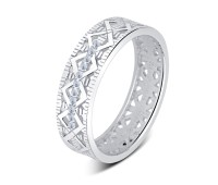 Unique Pattern with CZ Stone Silver Ring NSR-4097